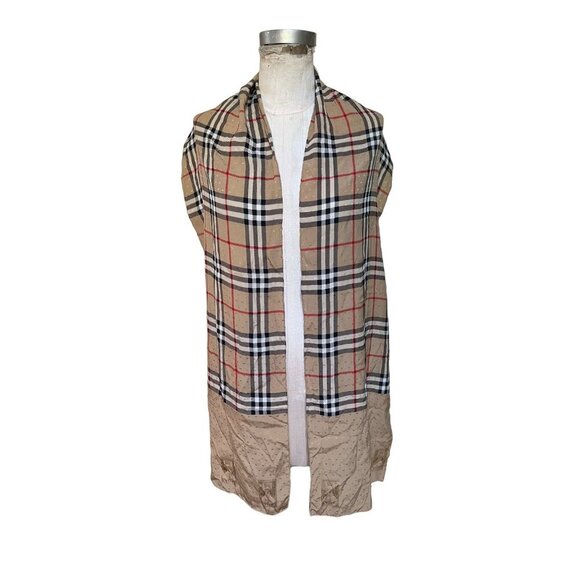 Burberry Silk Damask XL Scarf Nova Check Plaid Long Foulard Made Italy - Picture 1 of 10